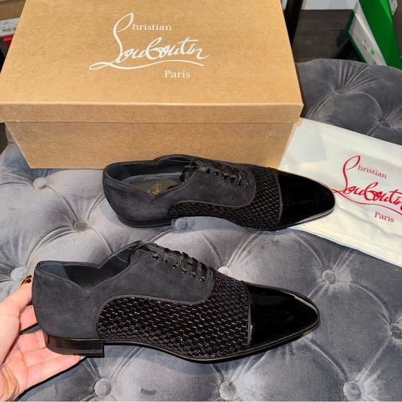 New Size 42 Christian Louboutin Greggo Chick Flat Oxfords Black - Picture 2 of 9